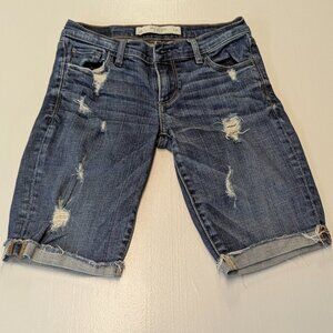 Abercrombie & Fitch Long Denim Distressed Shorts Cuffed Size 25 Low Rise